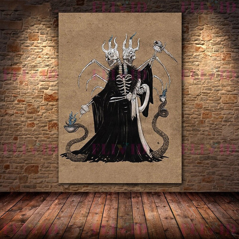 Poster tête de mort crâne et symboles religieux et démons - sans cadre