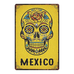 Plaque métal tête de mort avec crâne Santa Muerte - 30 x 20 cm
