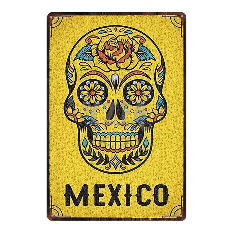 Plaque métal tête de mort avec crâne Santa Muerte - 30 x 20 cm