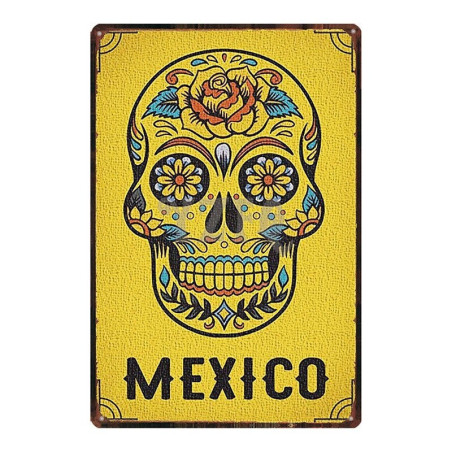 Plaque métal tête de mort avec crâne Santa Muerte - 30 x 20 cm