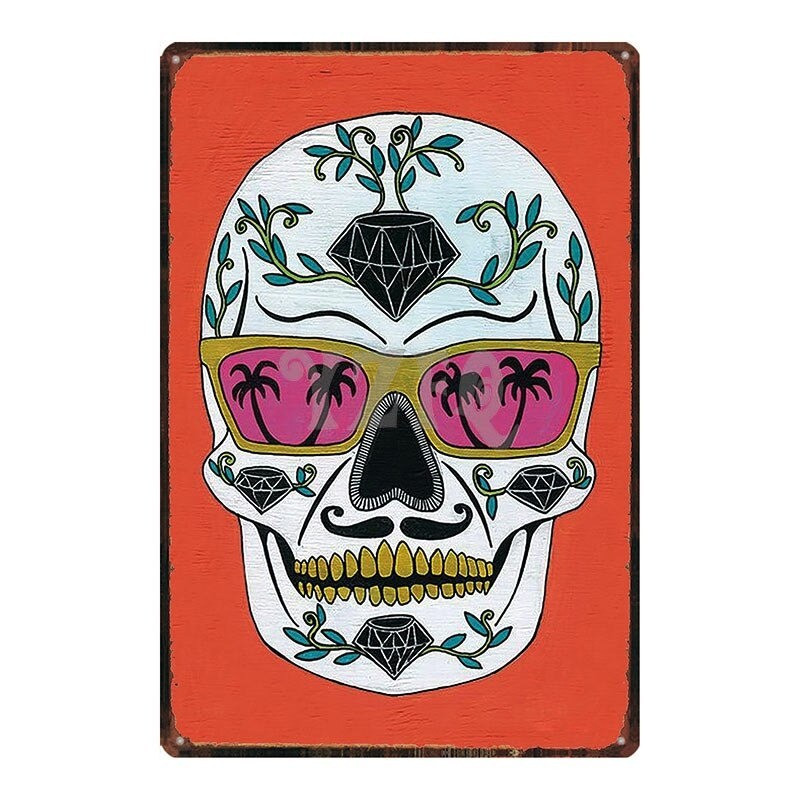 Plaque métal tête de mort avec crâne Santa Muerte - 30 x 20 cm