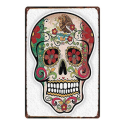 Plaque métal tête de mort avec crâne Santa Muerte - 30 x 20 cm