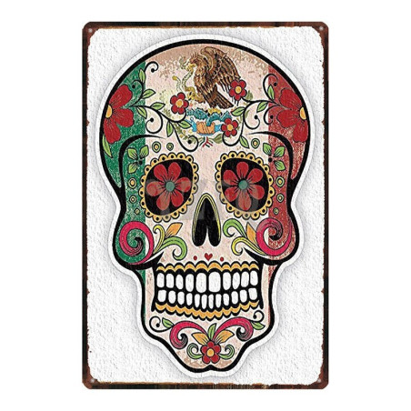 Plaque métal tête de mort avec crâne Santa Muerte - 30 x 20 cm