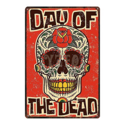 Plaque métal tête de mort avec crâne Santa Muerte - 30 x 20 cm