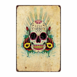 Plaque métal tête de mort avec crâne Mexicain Jour des morts 20x30 cm