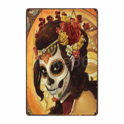 Plaque métal tête de mort avec crâne Mexicain Jour des morts 20x30 cm
