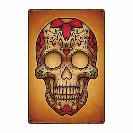 Plaque métal tête de mort avec crâne Mexicain Jour des morts 20x30 cm