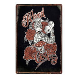 Plaque métal tête de mort crâne Mexicain Santa Muerte Vintage 20x30 cm