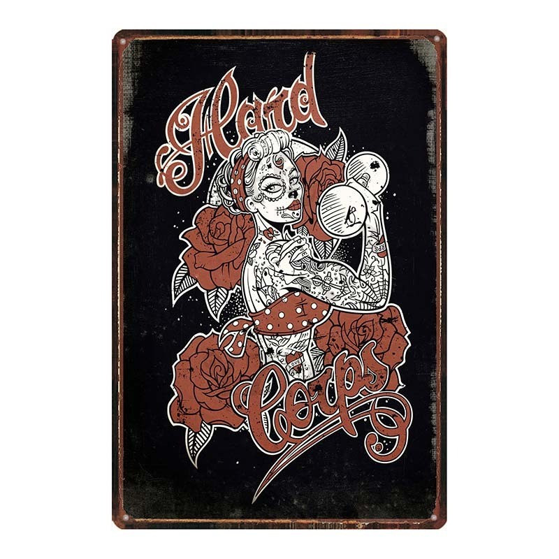 Plaque métal tête de mort crâne Mexicain Santa Muerte Vintage 20x30 cm