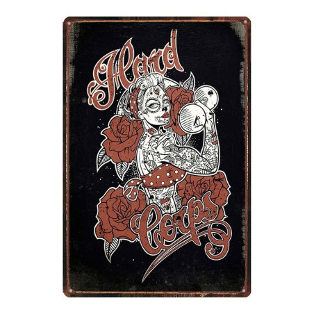 Plaque métal tête de mort crâne Mexicain Santa Muerte Vintage 20x30 cm