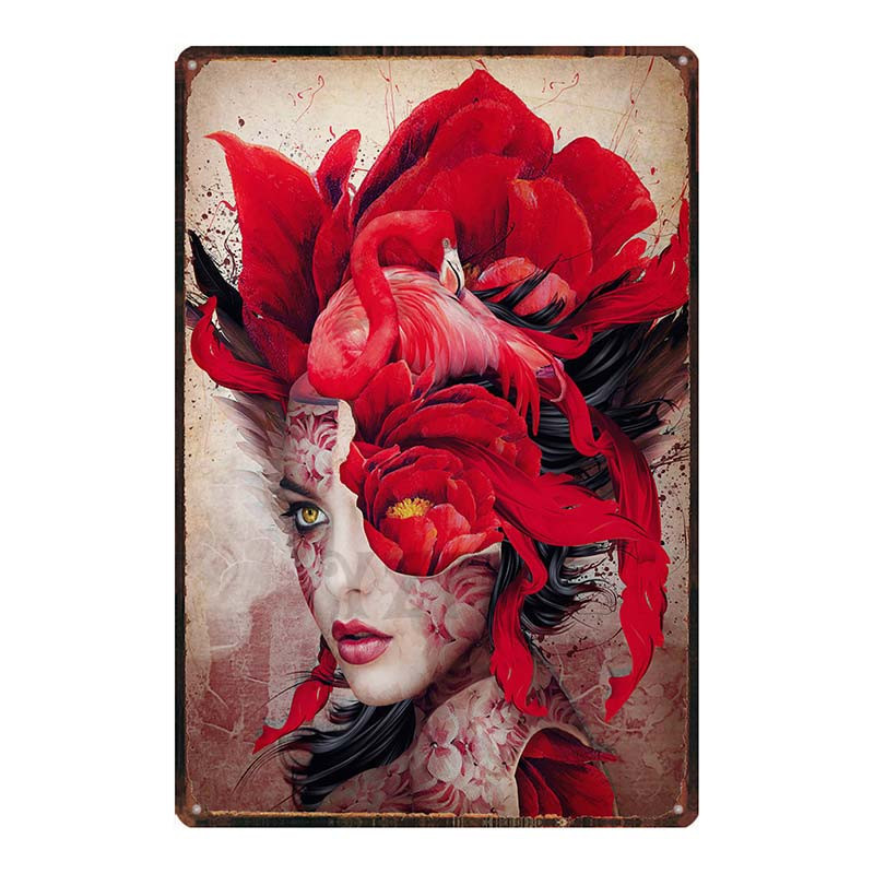Plaque métal tête de mort crâne Mexicain Santa Muerte Vintage 20x30 cm