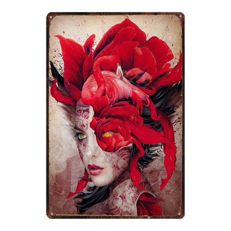 Plaque métal tête de mort crâne Mexicain Santa Muerte Vintage 20x30 cm