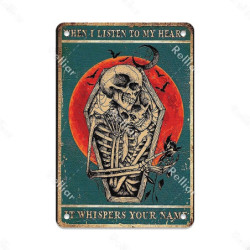 Plaque métal tête de mort avec crâne fleuri Vintage - 20 x 30 cm