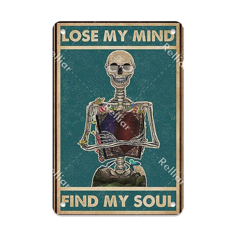 Plaque métal tête de mort avec crâne fleuri Vintage - 20 x 30 cm