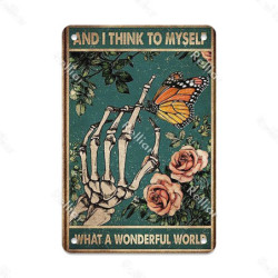 Plaque métal tête de mort avec crâne fleuri Vintage - 20 x 30 cm