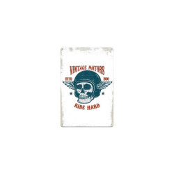 Plaque métallique tête de mort motar biker
