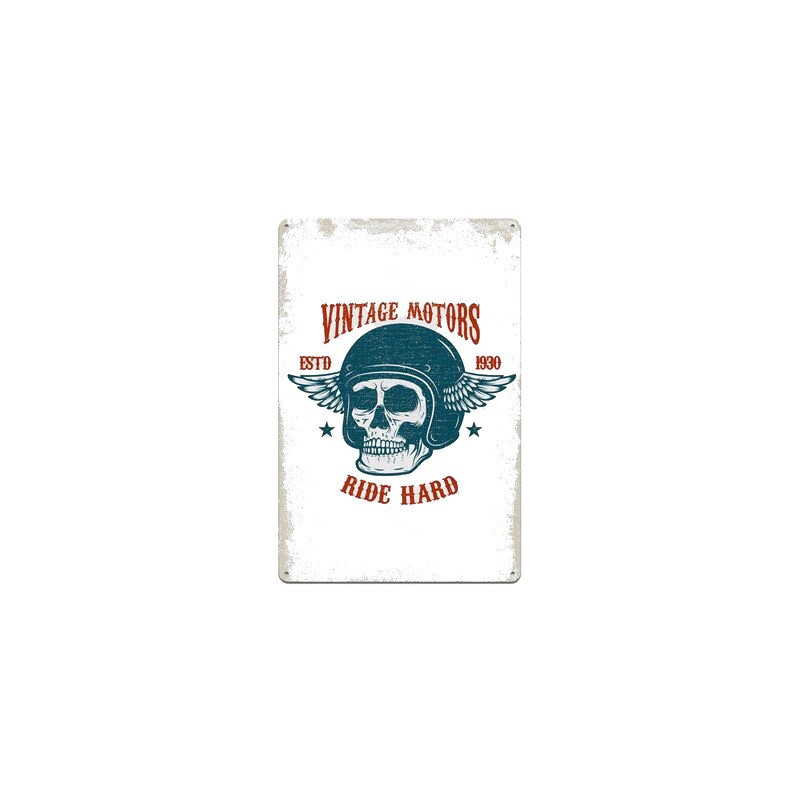 Plaque métallique tête de mort motar biker