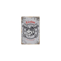 Plaque métallique tête de mort motar biker