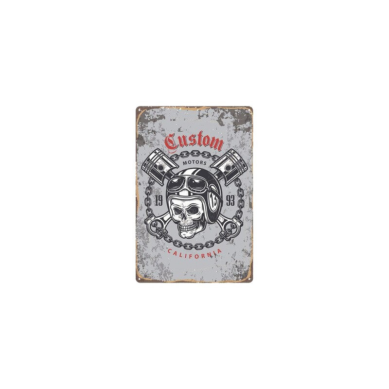 Plaque métallique tête de mort motar biker