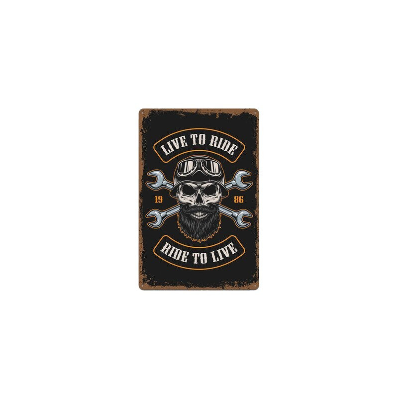 Plaque métallique tête de mort motar biker