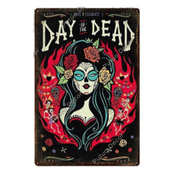 Plaque métal avec crâne mexicain jour des morts - nombreux modèles !