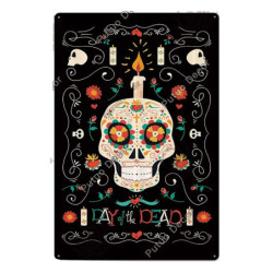 Plaque métal avec crâne mexicain jour des morts - nombreux modèles !