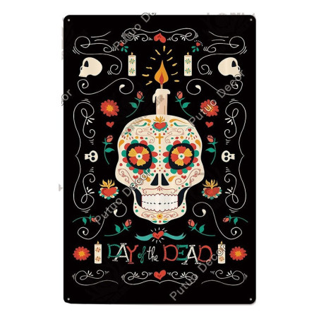 Plaque métal avec crâne mexicain jour des morts - nombreux modèles !