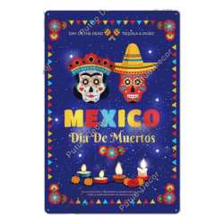 Plaque métal avec crâne mexicain jour des morts - nombreux modèles !