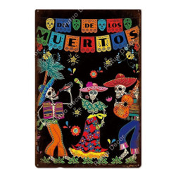 Plaque métal avec crâne mexicain jour des morts - nombreux modèles !