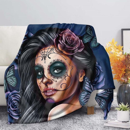 Plaid tête de mort Santa Muerte colorés et design Dia de los Muertos