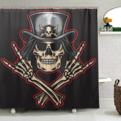 Magnifique Rideau de douche tête de mort avec crâne squelette !
