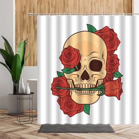 Rideau de douche tête de mort Crâne avec fleurs - Multiples Modèles !