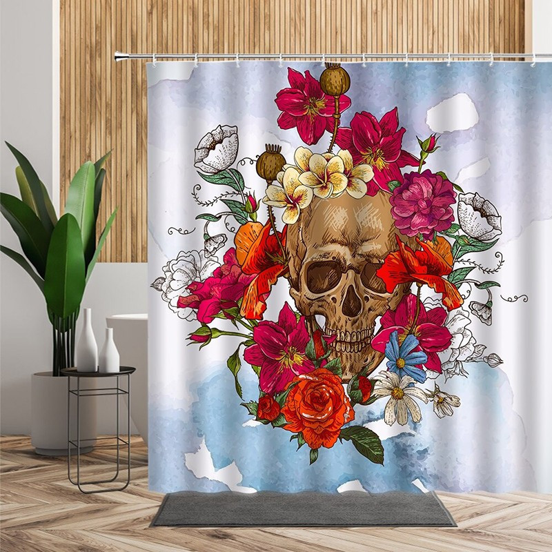 Rideau de douche tête de mort Crâne avec fleurs - Multiples Modèles !
