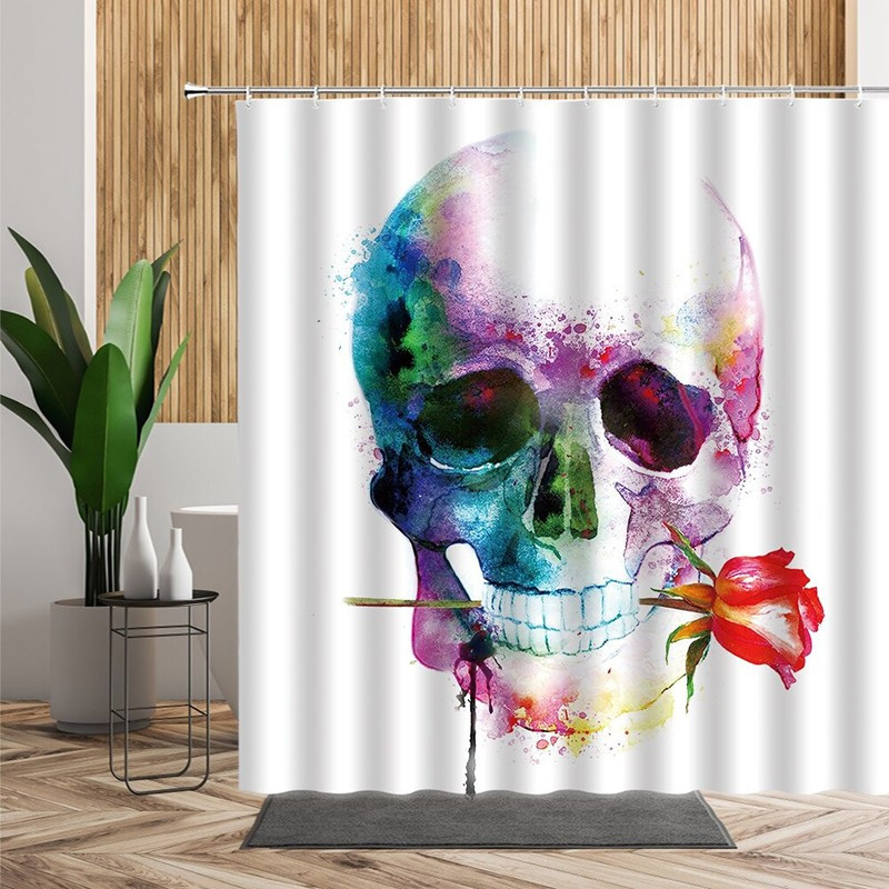 Rideau de douche tête de mort Crâne avec fleurs - Multiples Modèles !