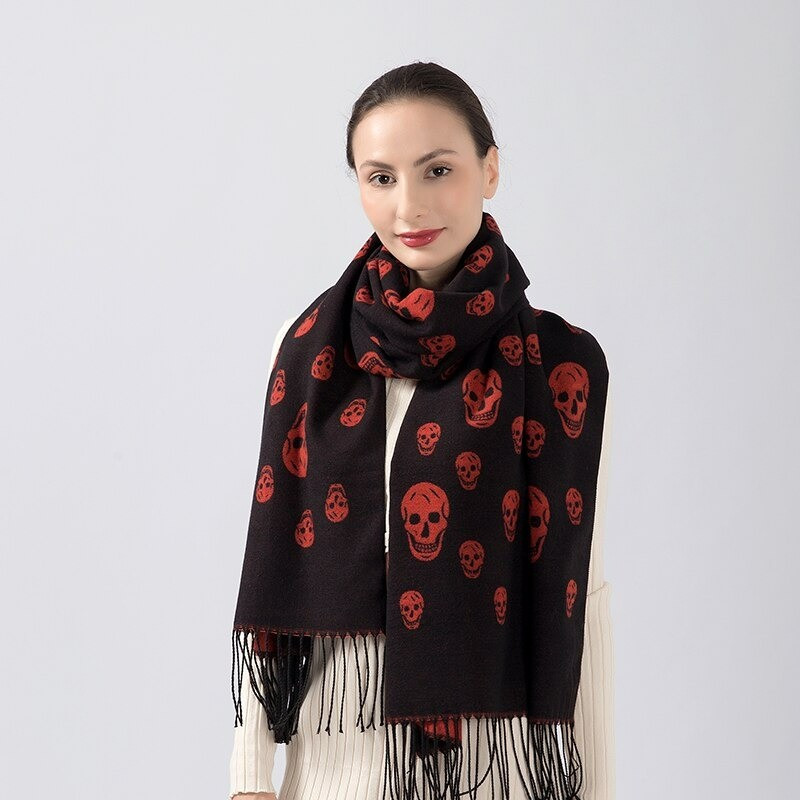Écharpe mode avec motifs Tête de mort en cachemire pour femme