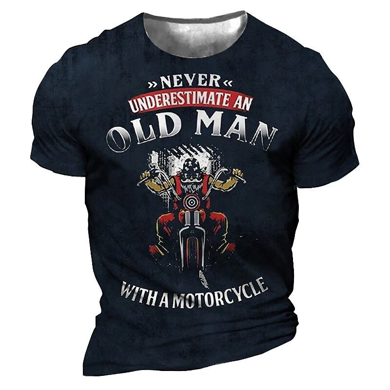 T-shirt Tête de mort Biker "Ne Jamais sous-estimer un vieux motard" !