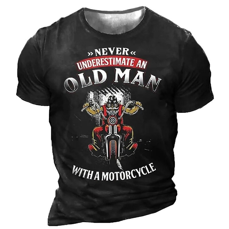 T-shirt Tête de mort Biker "Ne Jamais sous-estimer un vieux motard" !