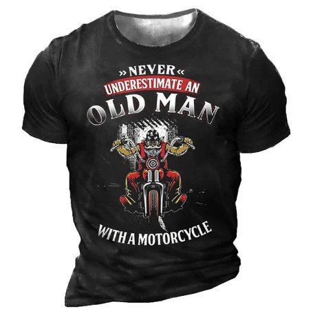 T-shirt Tête de mort Biker "Ne Jamais sous-estimer un vieux motard" !