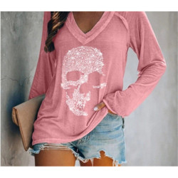 T-shirt Tête de mort à manches longues pour femmes - Crâne en strass !