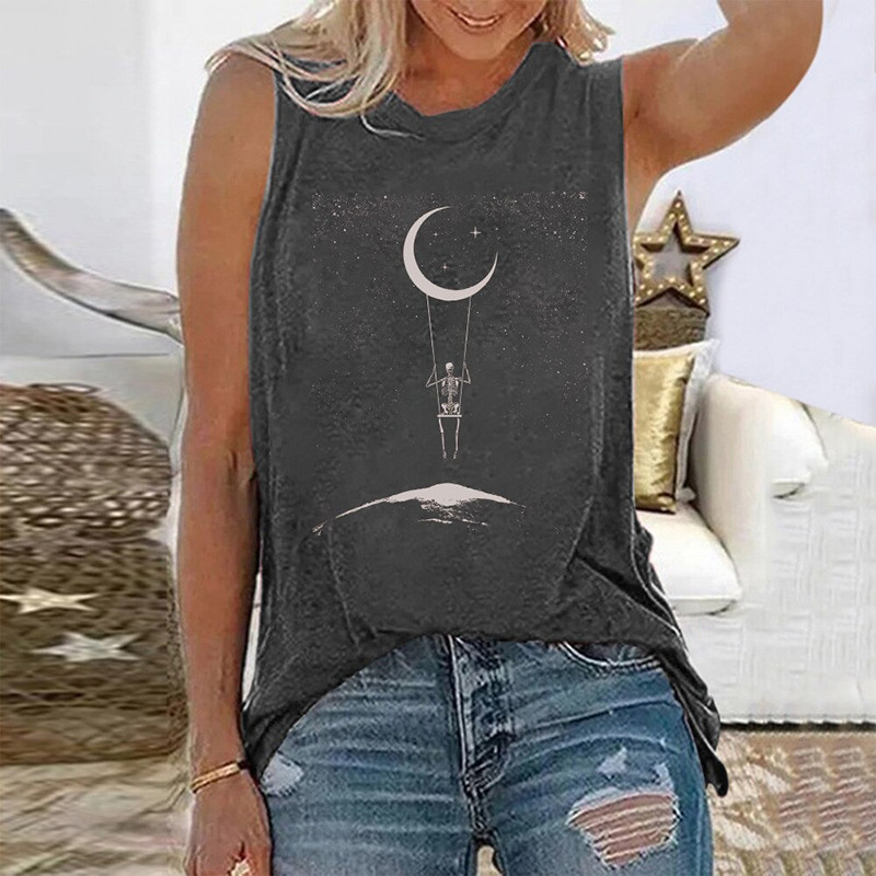T-shirt Tête de mort squelette balancoire lune pour femmes !