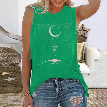 T-shirt Tête de mort squelette balancoire lune pour femmes !