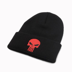 Bonnet tête de mort en laine avec motif crâne brodé modèle rouge