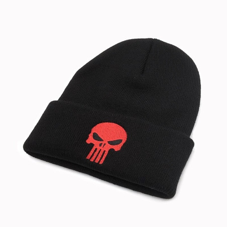 Bonnet tête de mort en laine avec motif crâne brodé modèle rouge