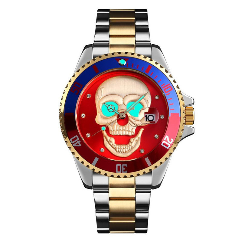 Montre à Quartz Tête de mort Crâne en acier inoxydable !
