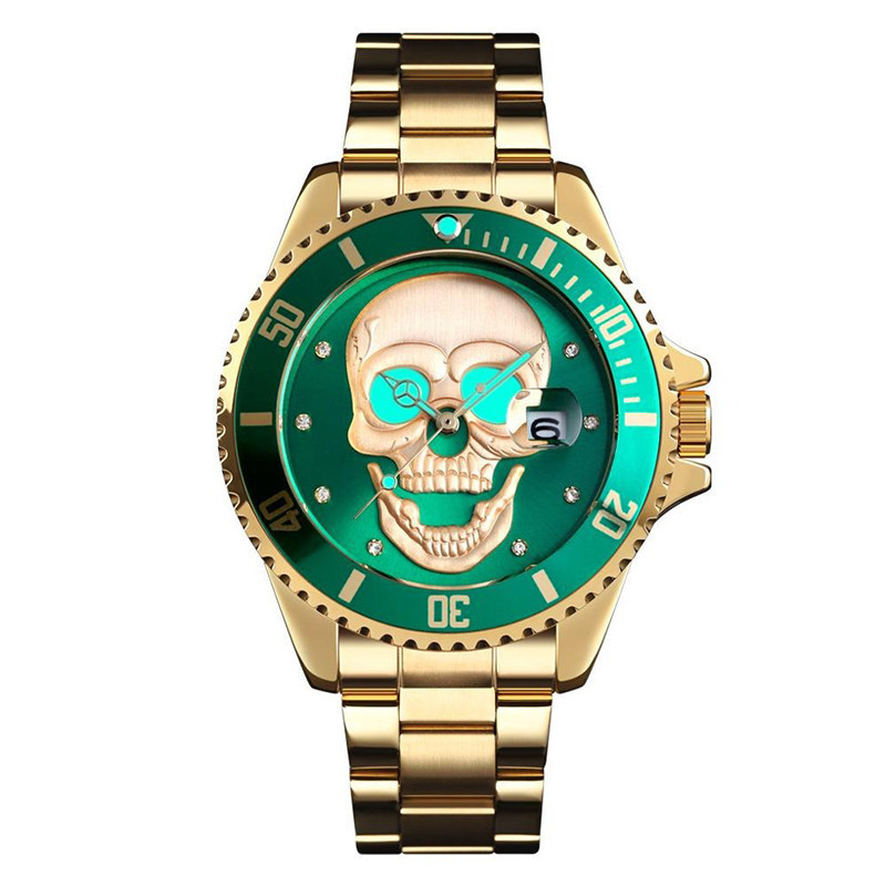 Montre à Quartz Tête de mort Crâne en acier inoxydable !