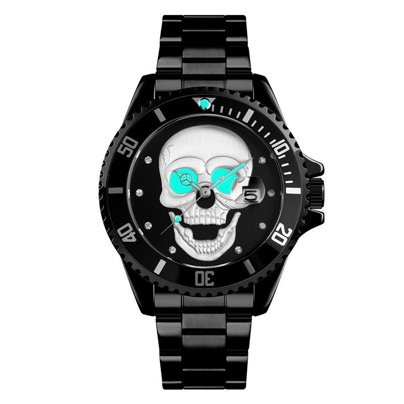 Montre à Quartz Tête de mort Crâne en acier inoxydable !