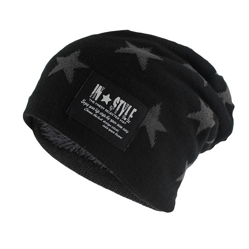 Bonnet doublé étoiles noir