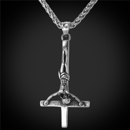 collier en croix inversée pour homme - couleur argent