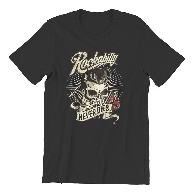 T-shirt Tête de mort Rockabilly never dies