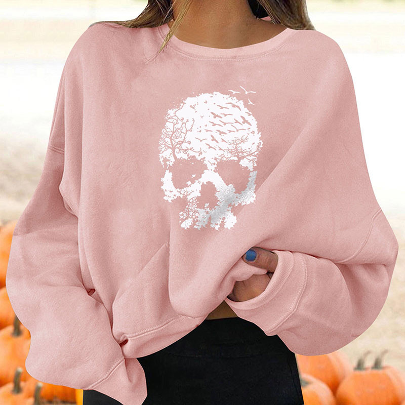 Sweatshirt tête de mort stylisée, coupe boyfriend